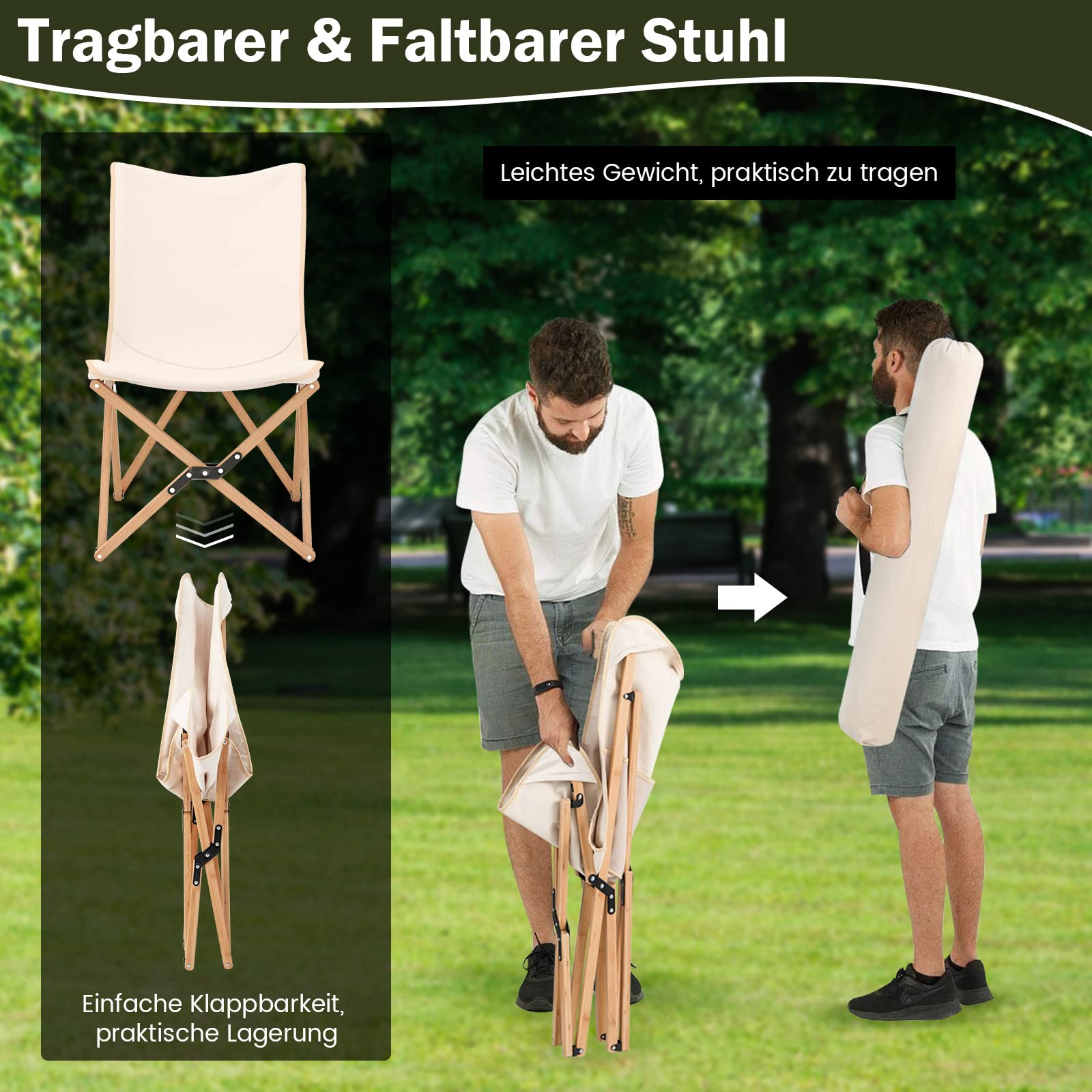 Produktbild von COSTWAY Campingstuhl Faltbar, Hoher Klappstuhl Mit Seitentisch
