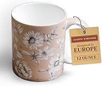 Vista 52 de Maison d' Hermine Taza de café con asas, tazas de porcelana fina de hueso, paquete de una taza de té para bebidas calientes, capuchino latte