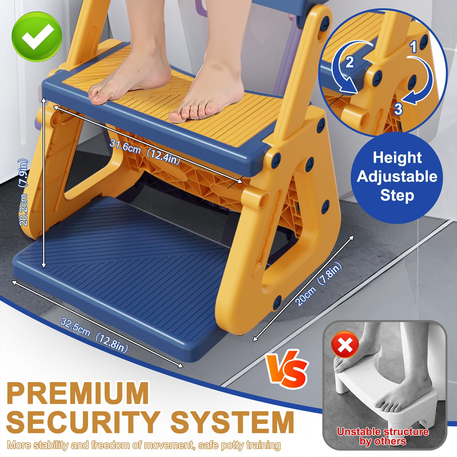Reducteur Toilette Enfant avec Marche,Stabiliser Rehausseur Toilette Enfant avec Structures Triangulaires,Adaptateur Toilette pour Enfants Garçons et Filles,Antidérapant et Pliable,Bleu