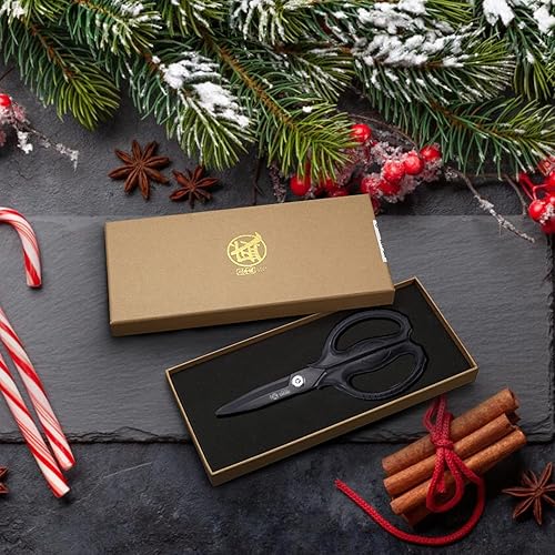 Vista 9 de MITSUMOTO SAKARI Japanese Kitchen Scissors, All Purpose, Black Titanium Plated Heavy Duty, Multipurpose Cooking and Herb Scissors with Micro