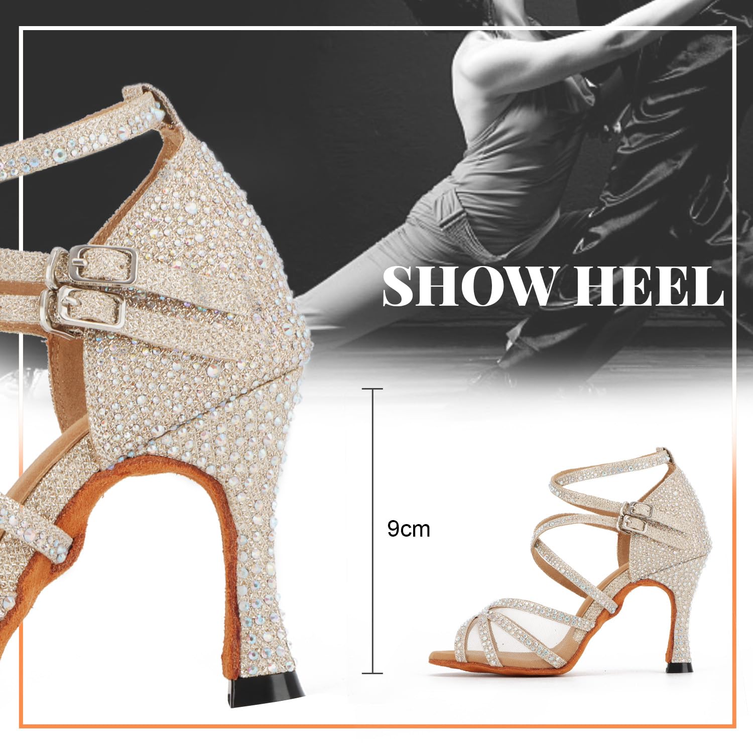 Scarpe da Ballo Latino Salsa con Strass Donna Scarpe da Ballo da Sala Tango Kizomba Bachata Danze al Coperto 1057-01