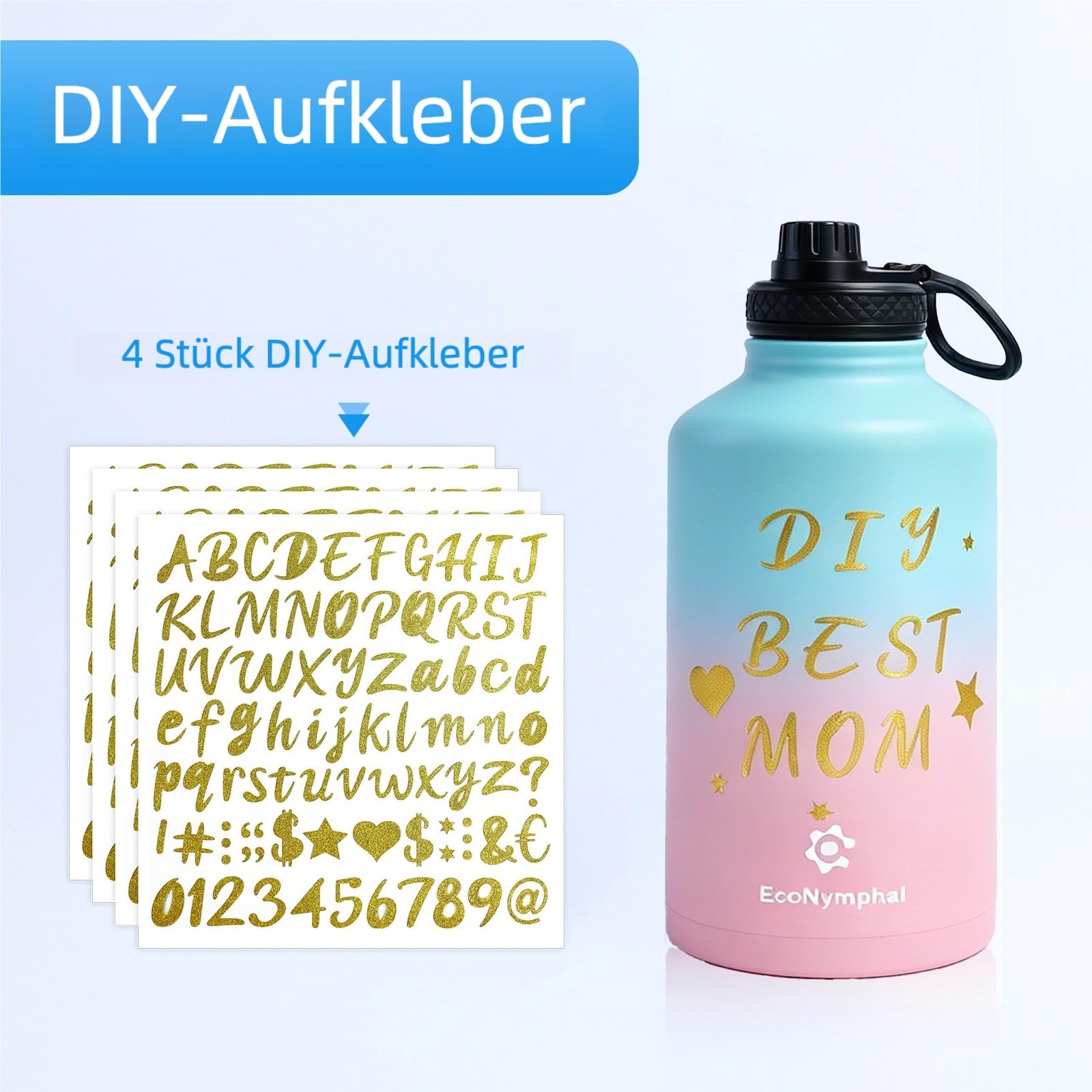 Edelstahl trinkflasche 1.9L - Isolierflasche mit Strohhalm & 2 Deckeln - 100% Auslaufsicher - Reinigungsbürste & 4 Sticker - BPA-frei & spülmaschinenfest - Geschenk für Sport & Arbeit,rosa grün