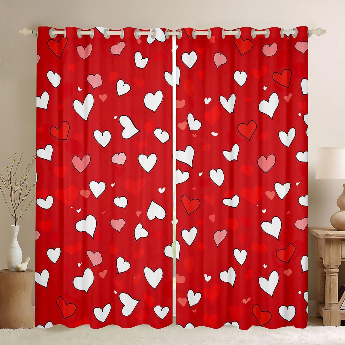 Homemissing Tende oscuranti con motivo a cuore rosso tende oscuranti a cuore di San Valentino per camera da letto soggiorno decorazioni romantiche tonalità termiche isolate tema amore, 2 pannelli L