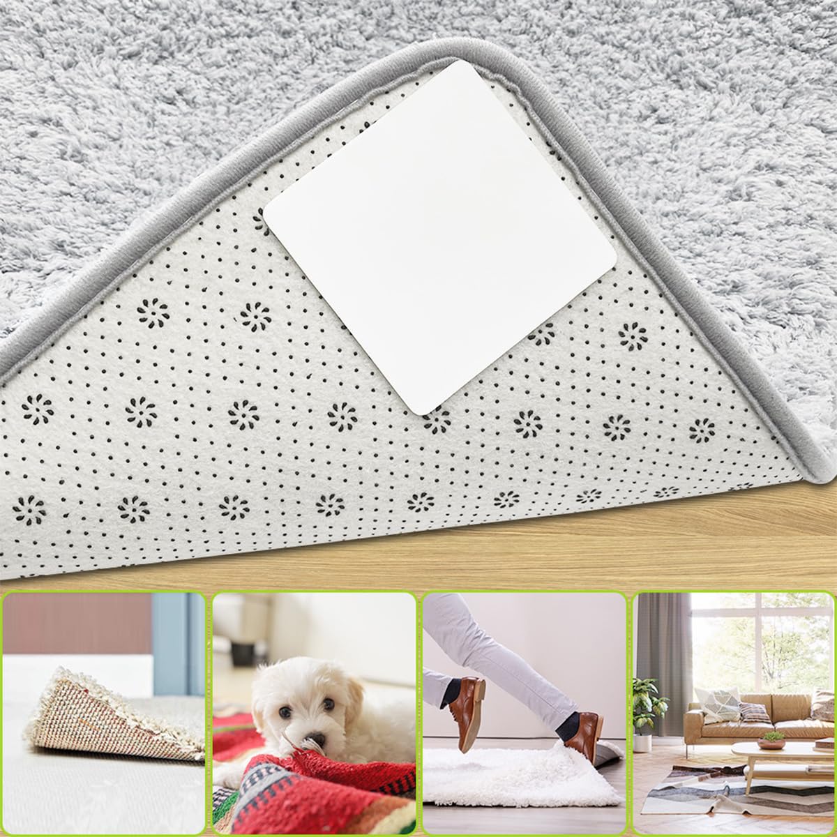 12 Antidérapants En Cœur Pour Tapis - Pinsheng Grippers Autocollants Lavables - Anti-Glisse Et Anti-Courbure - Pour Tous Sols Lisses 73x97mm