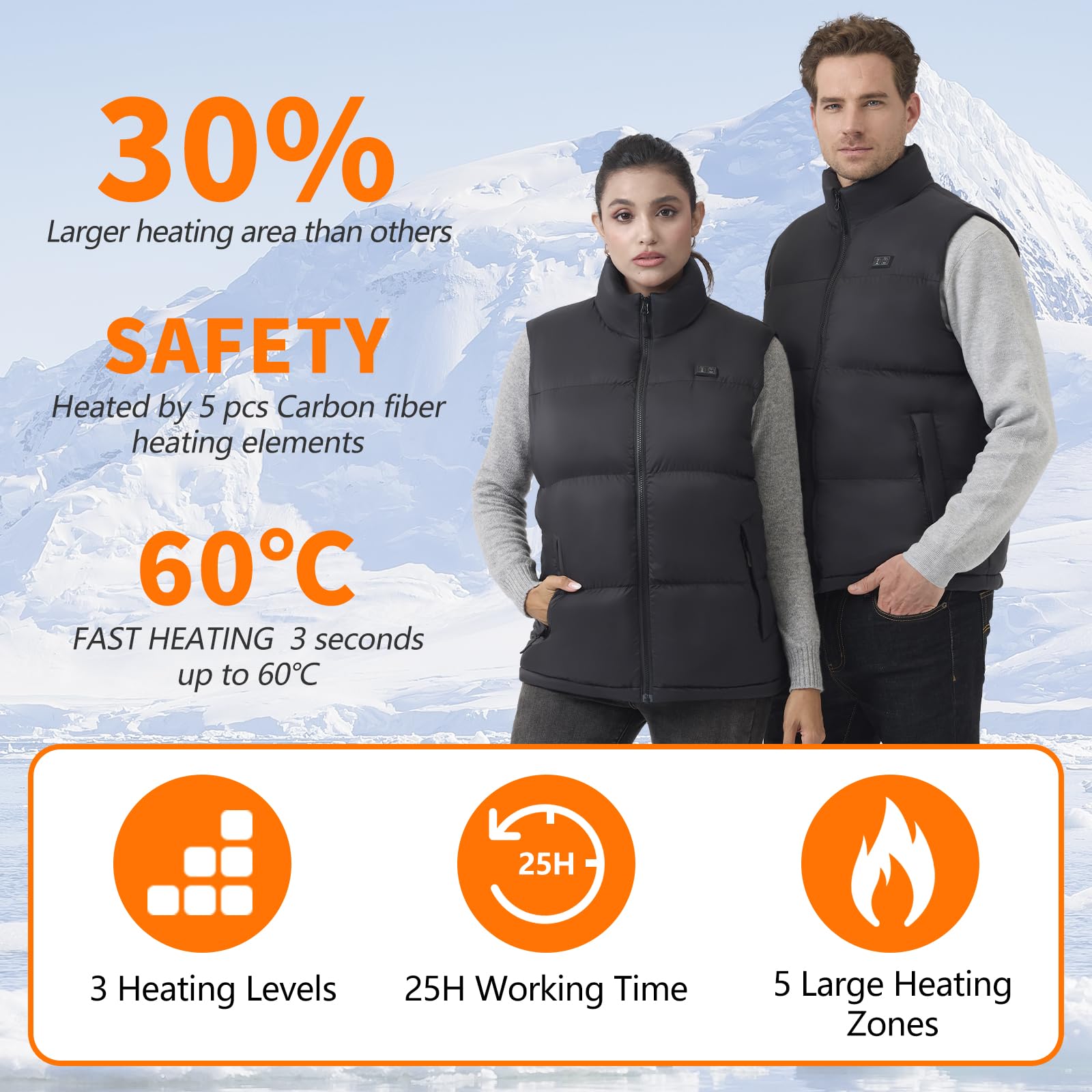 Mincoo Gilet Riscaldato Uomo Donna con 16000mAh Batteria Inclusa, 3 Temperatura Regolabile Lavabile Giacca Giubbotto Riscaldato per Lo Sci Campeggio L'escursionismo L'outdoor