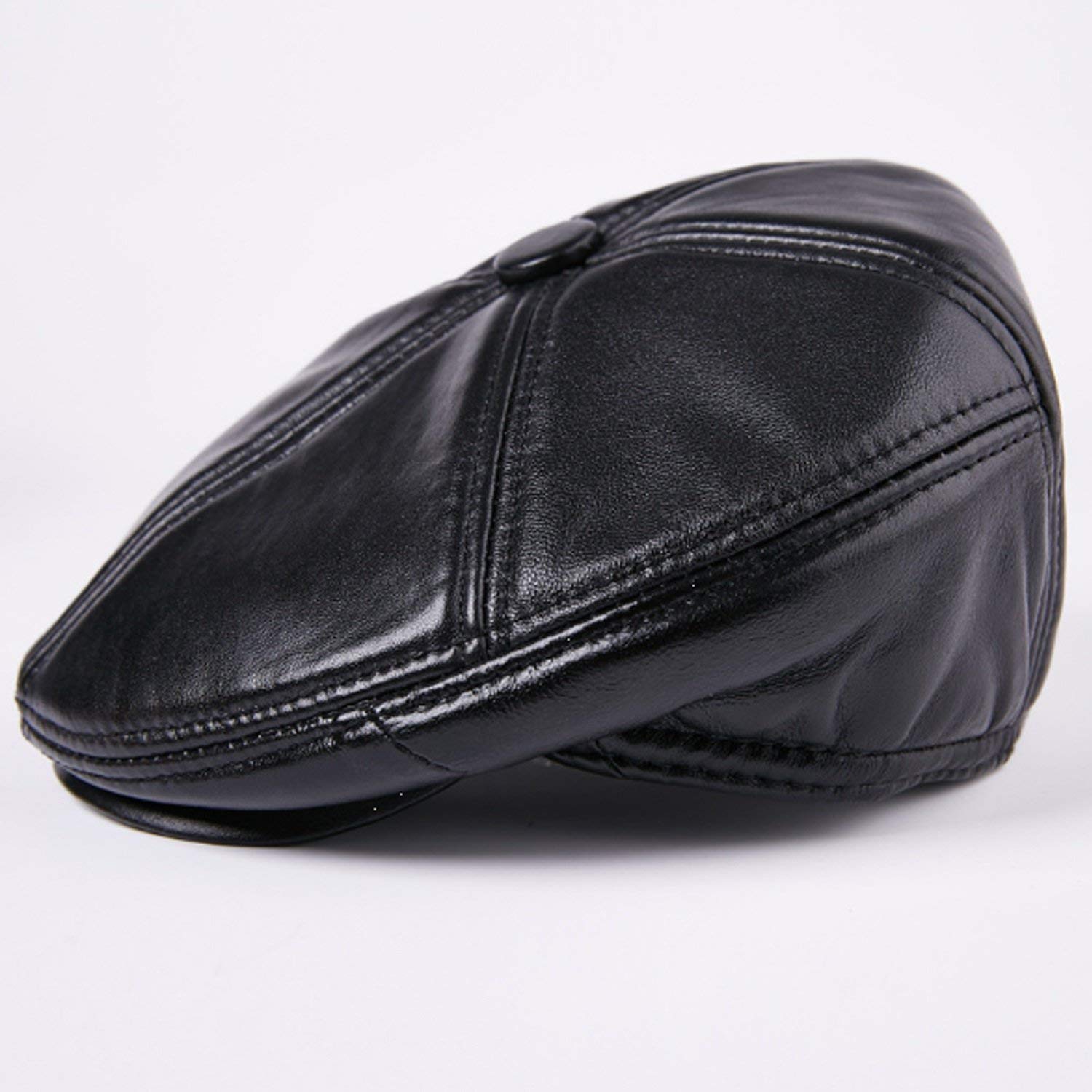 Sombrero de Moda de Cuero de Piel de Invierno de Piel de Invierno Al Aire Libre Más Terciopelo Grueso, Mejor Comodidad/Black/Large
