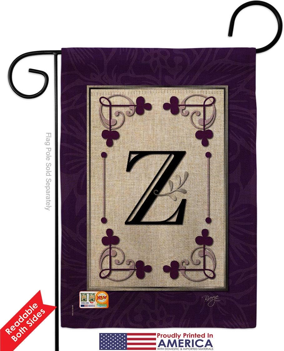Classic Z Initial Burlap Garden Flag Set Wall Hanger Monogram Country Living Simply Beauty Floral Vintage Letter Everday Small Decorative Gift Yard House Banner Double-Sided Made In USA 13 X 18.5