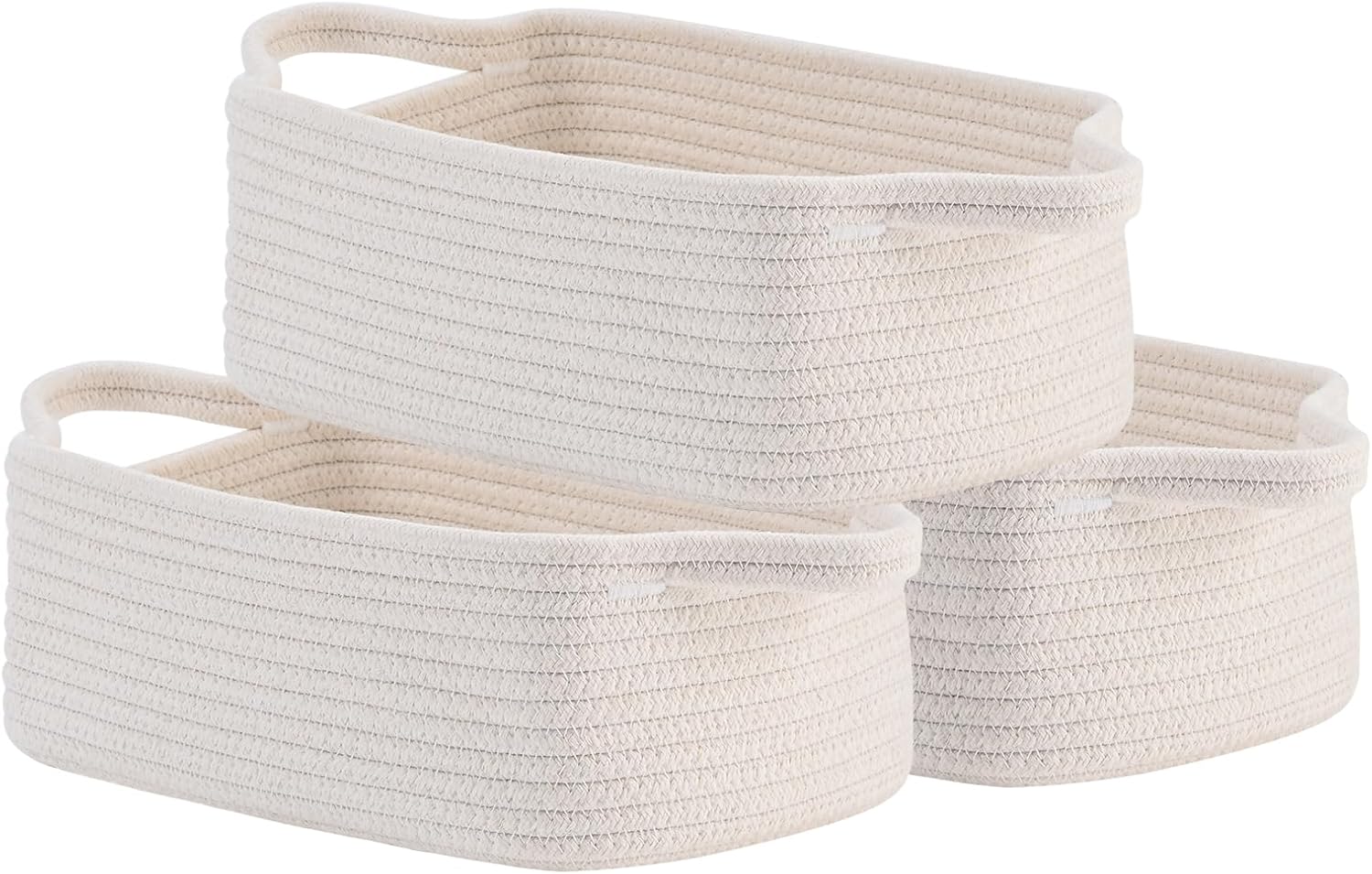 Small Woven Basket, 12 x 8 x 4.5 Inches, Small Storage Baskets for Organizing, Gift Baskets Empty, Cute Rope Shelf Closet Storage Bins for Shelves, Dog Toy Basket, Off White
