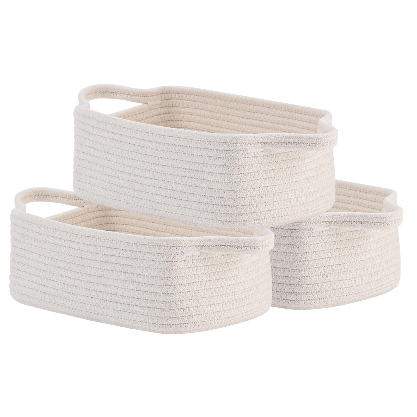 Small Woven Basket, 12 x 8 x 4.5 Inches, Small Storage Baskets for Organizing, Gift Baskets Empty, Cute Rope Shelf Closet Storage Bins for Shelves, Dog Toy Basket, Off White