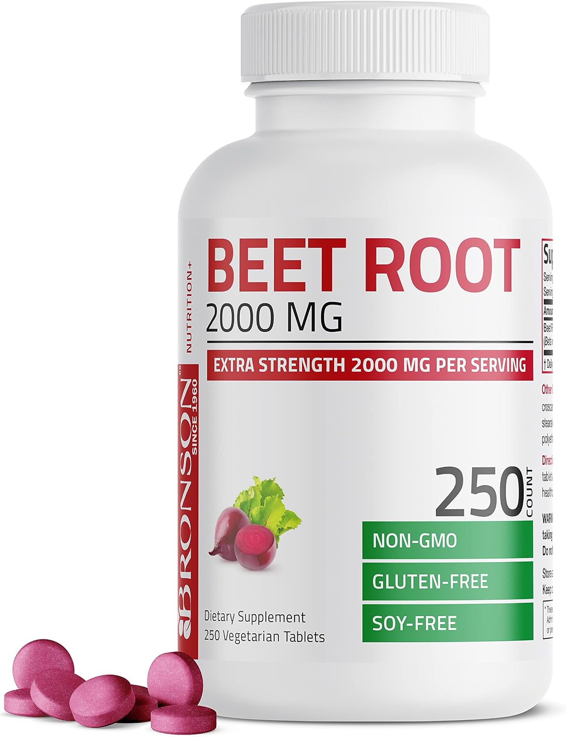 Bronson Beet Root 2000mg Extra Strength 2000mg Per Serving Non-GMO, Cardiovascular Support 250 Vegetarian Tablets