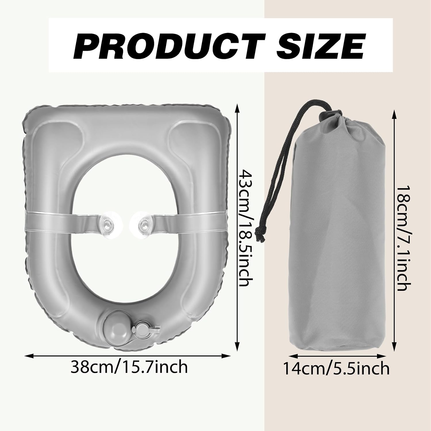 Gilprop Travel Toilet Seat Riser Inflatable Padded Toilet Seat for Seniors Portable PVC Bedside Commode Grey Raised Cushion with Suction Cup and Storage Bag for Elderly Recovery Senior Travel Camping image 2