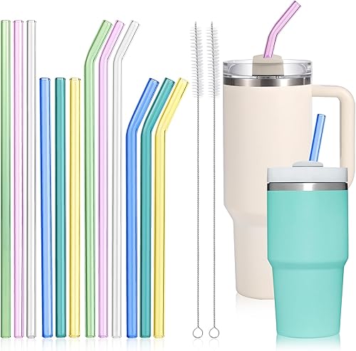 12 piezas Pajitas de vidrio de repuesto para Stanley  Compatible con vaso Stanley 40 30 20 onzas, 12 pulgadas x 0.394 in y 0.354 x 0.394 in, popote