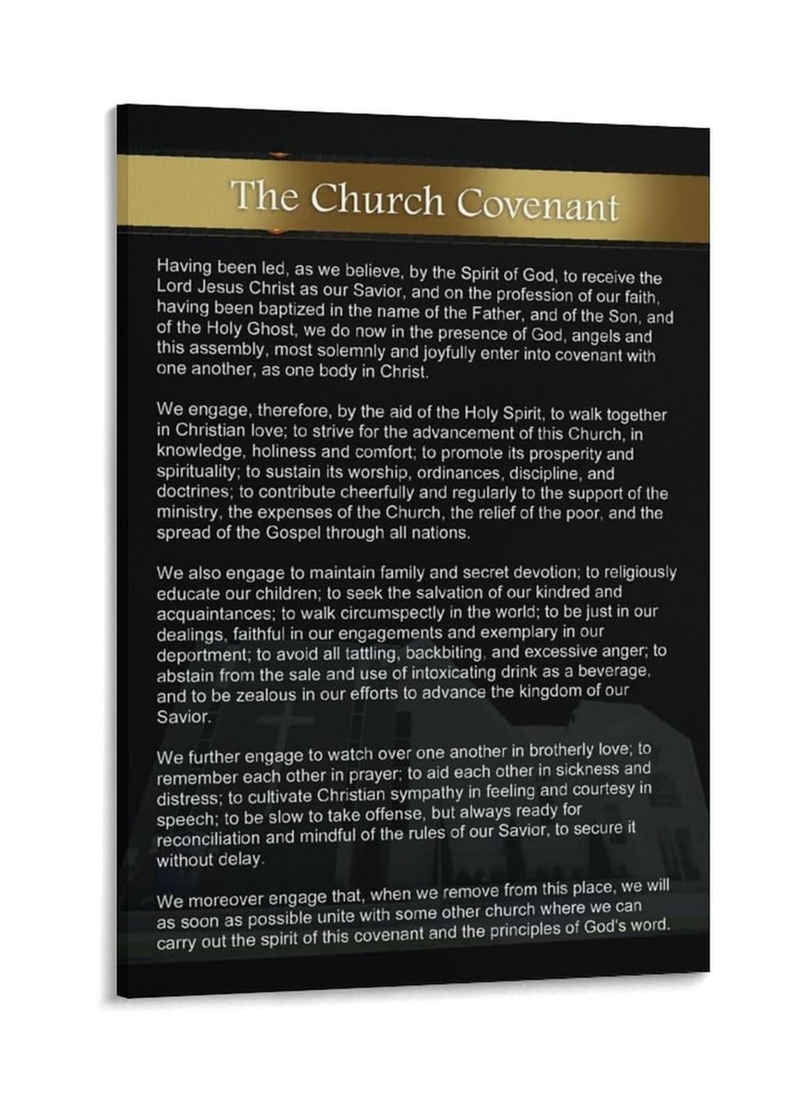 MDBJTCYZN Christian Church Covenant Poster, Religious Wall Decor for Sanctuary, Church Office, Classroom(Framed,08X12inch(20X30cm))