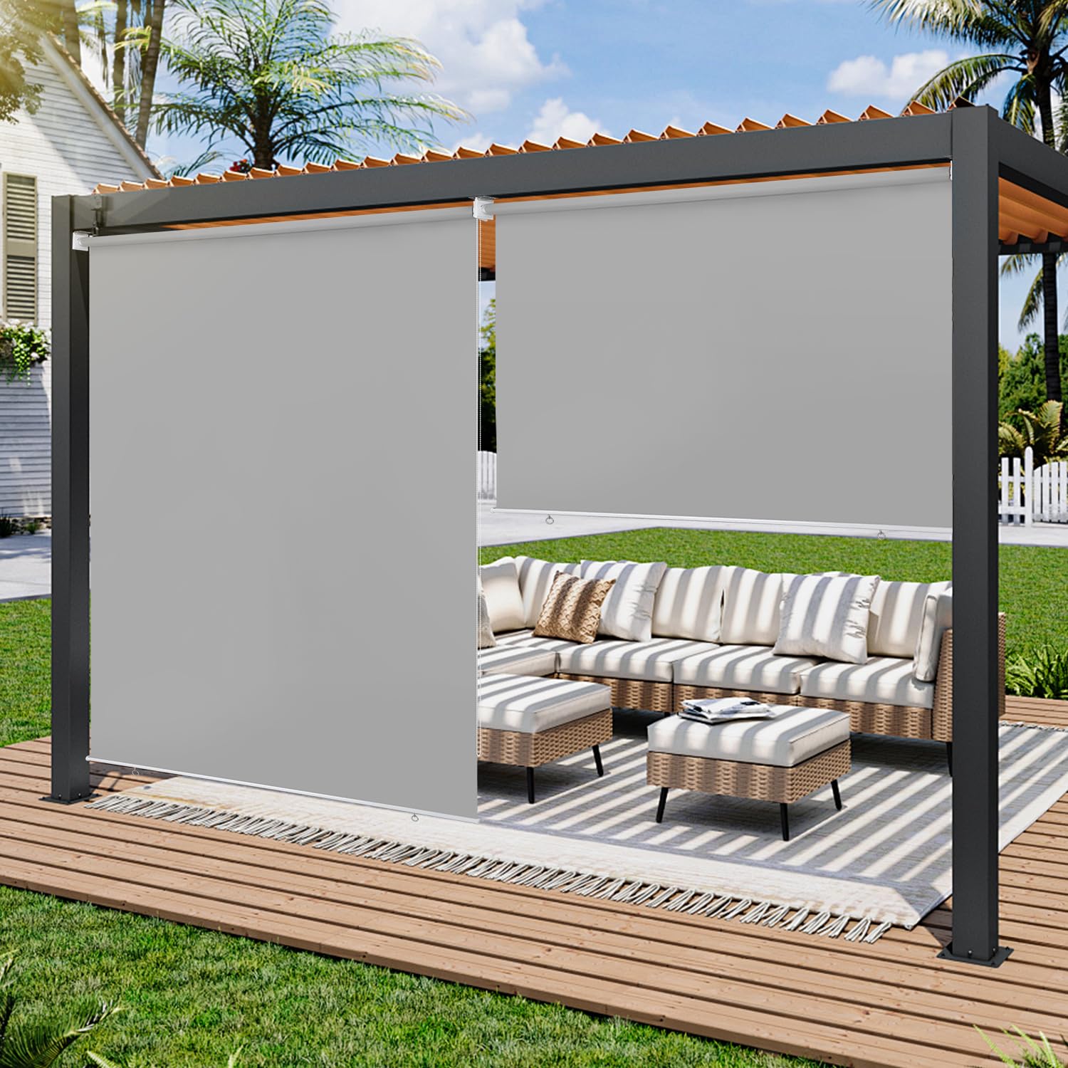 Randaco Senkrechtmarkise Vertikalmarkise 160x240cm Balkonmarkise Sonnenschutz, Balkonrollo, Windschutz, Seitenrollo Beschattung, Wetterbeständig für Balkon, Terrasse, Garten, Hellgrau