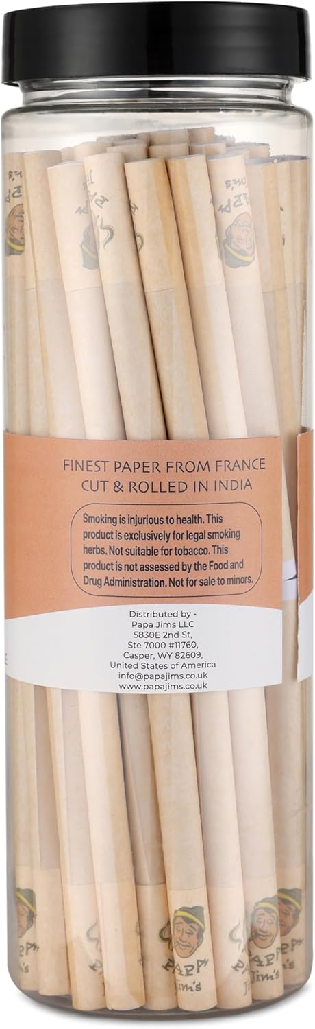 Papa Jims Pre-Rolled Cones C-Tube | 96 tubes | 84mm 1 1/4" size | with exclusive premium spiral tips | No debris or residue | Unbleached Classic | Finest Paper from France (84mm (1 1/4"), 96, Tubes)