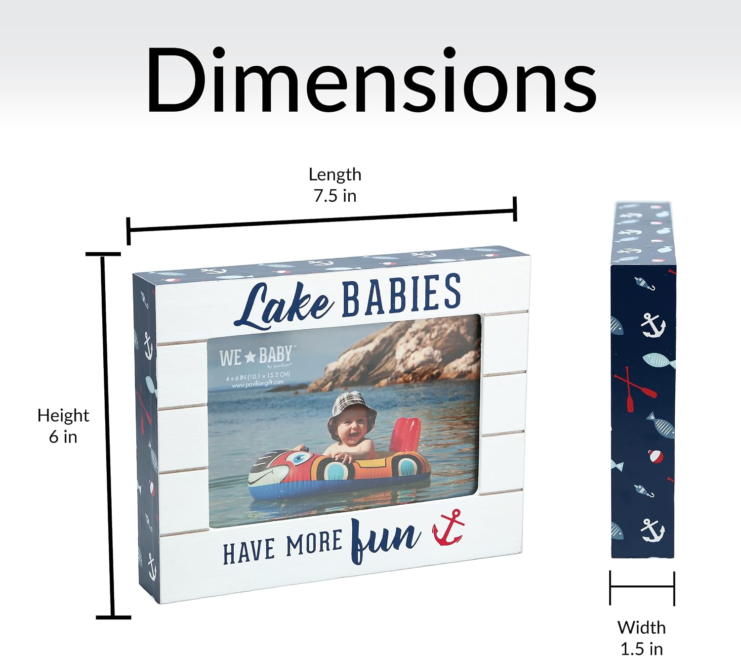 Pavilion Gift Company - Lake Babies Have More Fun - Horizontal 7.5" x 6" Self-Standing Picture Frame - Holds 4" x 6" Photo Children Kids Family Memory Lake-Lover Present Lake House Cottage Gift image 2