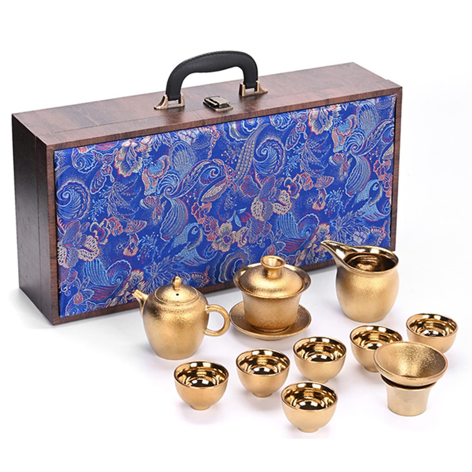 Service à thé en porcelaine 11 pièces dorées avec théière et tasses