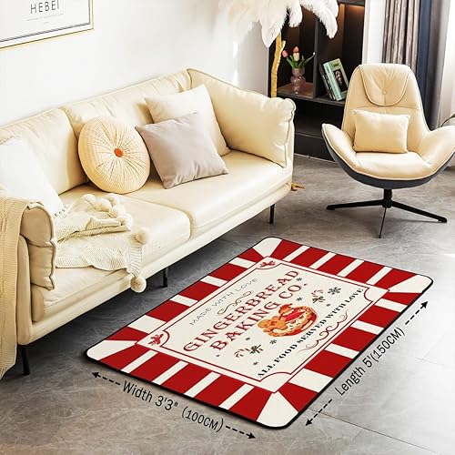 Miniatura 3 de Feelyou Juego de alfombras navideñas de hombre de jengibre de 5 x 7 pies, alfombras de sala de estar con dulces de Navidad para dormitorio, niños y