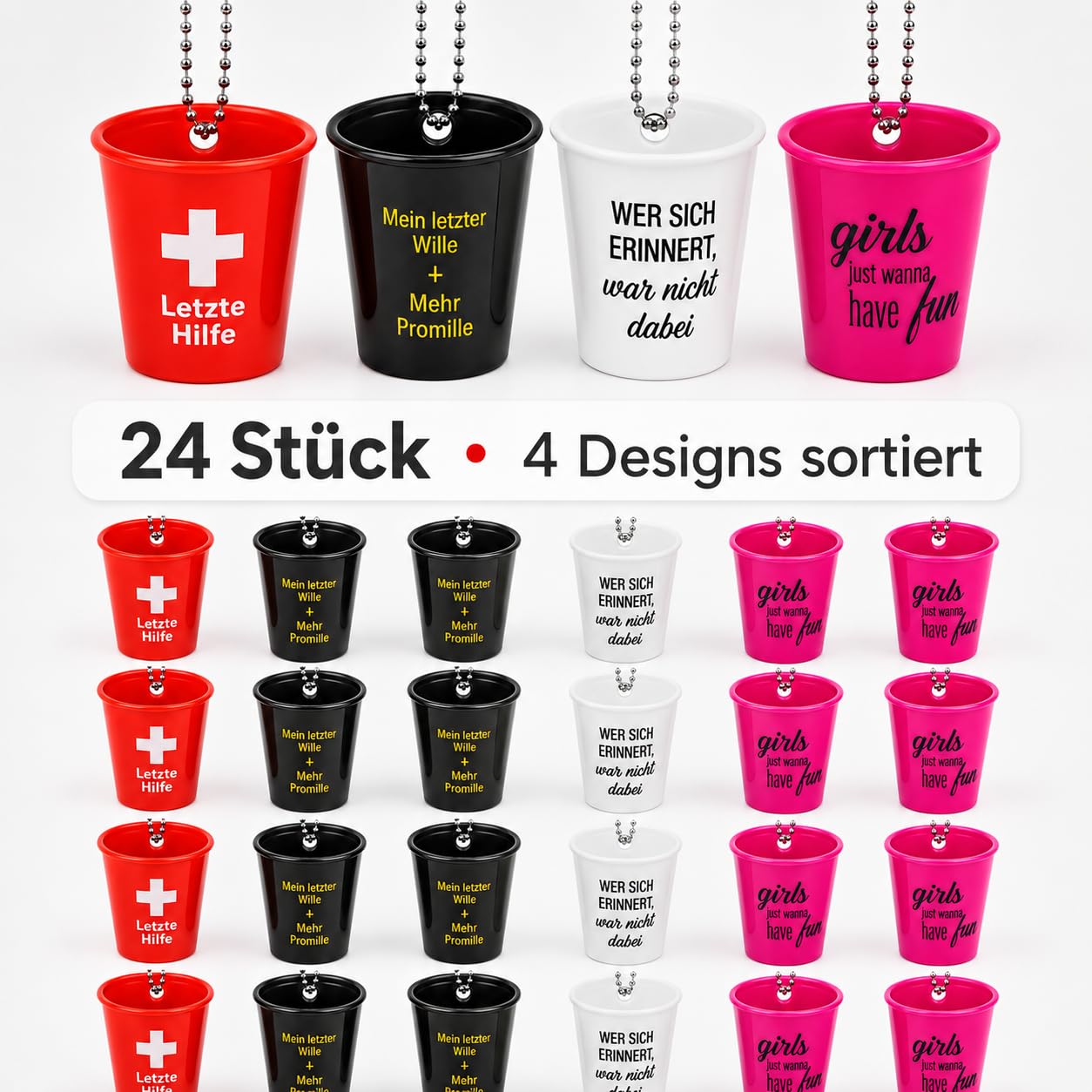 MIJOMA Set di 24 bicchierini da shot in plastica da appendere