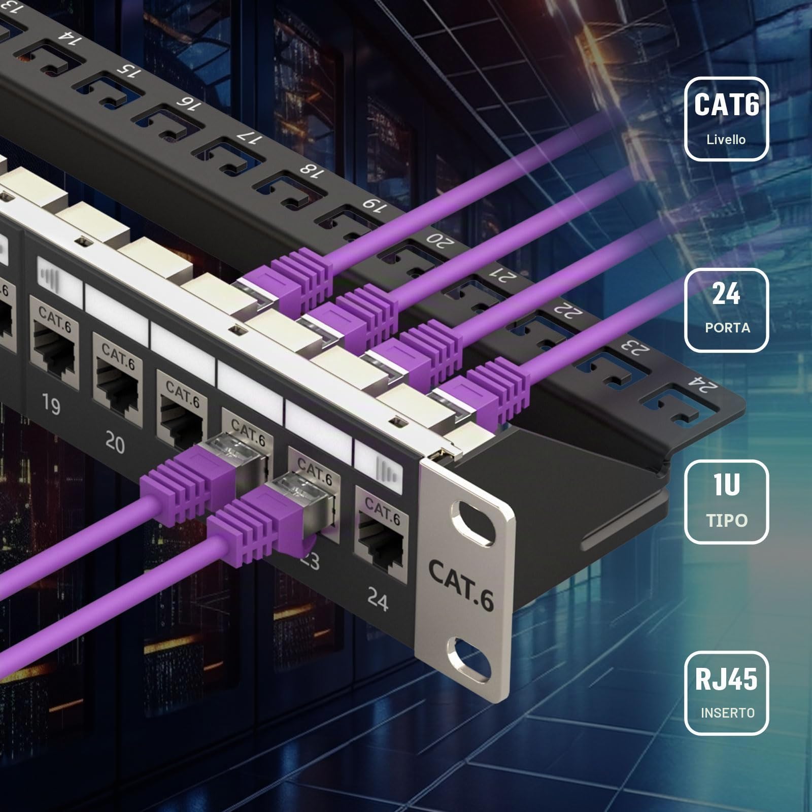 FGB Pannello patch 1U a 12 porte, Cat7, rack di rete montabile, RJ45, accoppiatore Keystone schermato con barra posteriore, cablaggio di rete Inline Keystone per switch di rete Gigabit