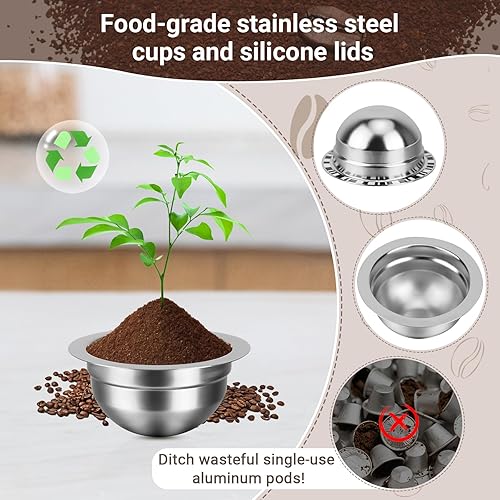 Miniatura 6 de Cápsulas reutilizables compatibles con Nespresso Vertuo PlusVertuo NextVertuo POP, cápsulas recargables de acero inoxidable 2.7 fl oz