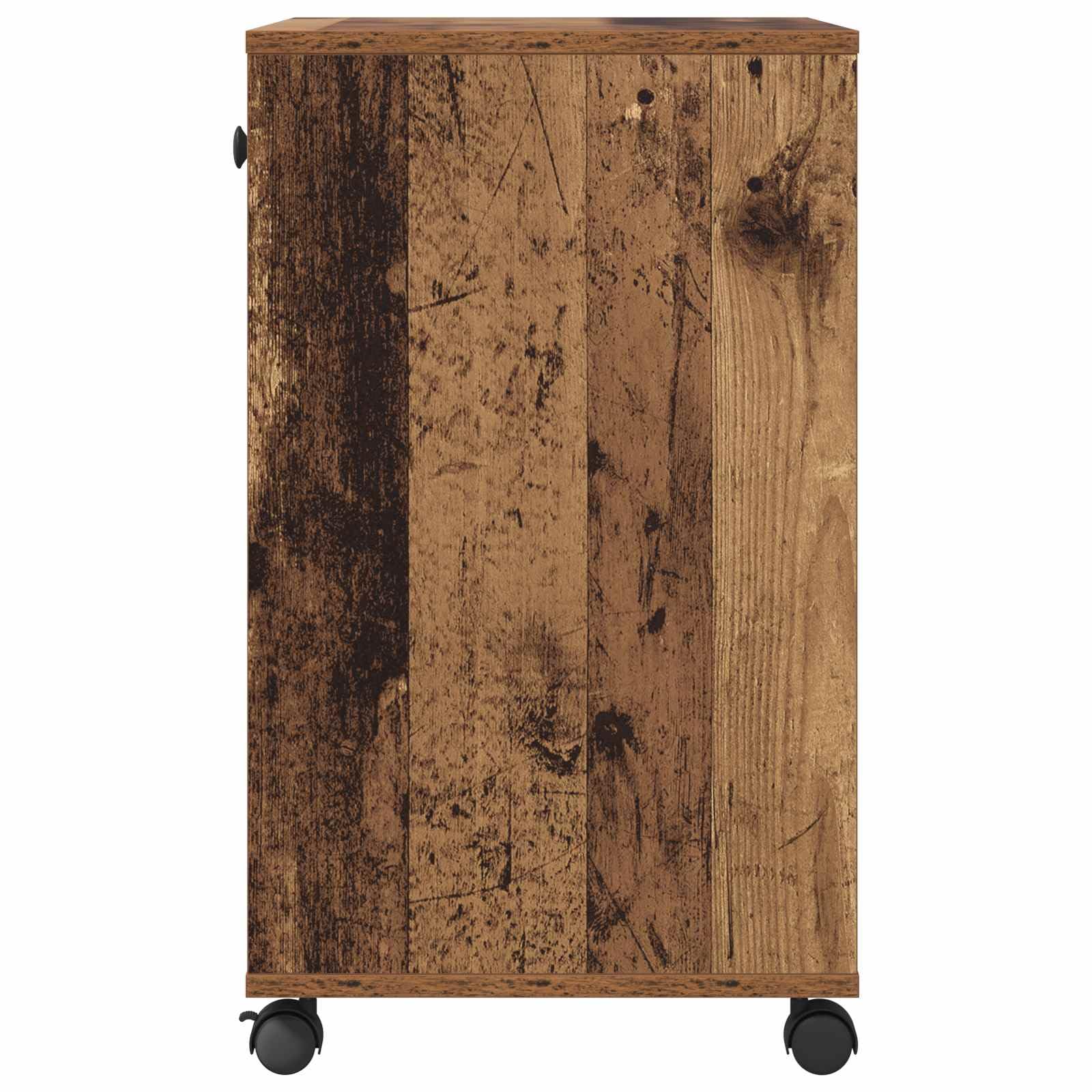 Druckerständer Uni Altholz Holzwerkstoff 60 x 40 x 68,5 cm mit Rollen und Schubladen, mobiler Bürowagen für Drucker und Büroorganisation, praktischer Stauraum für Akten, Papier, Scanner