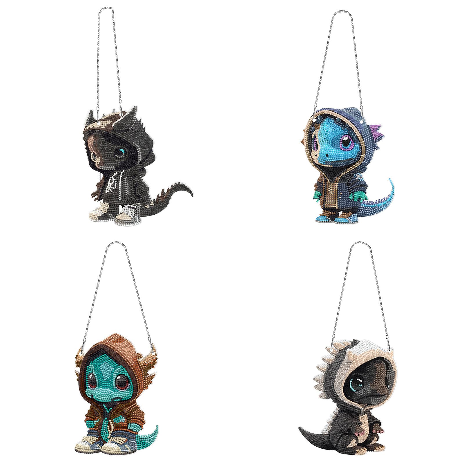 Lebartm 4Pcs DIY Diamond Art Painting Pendant Ornament Dinosaur Special Shaped Crystal Single Sided Diamond Hanging for Adult Home Garden Wall Door Decor — image 1