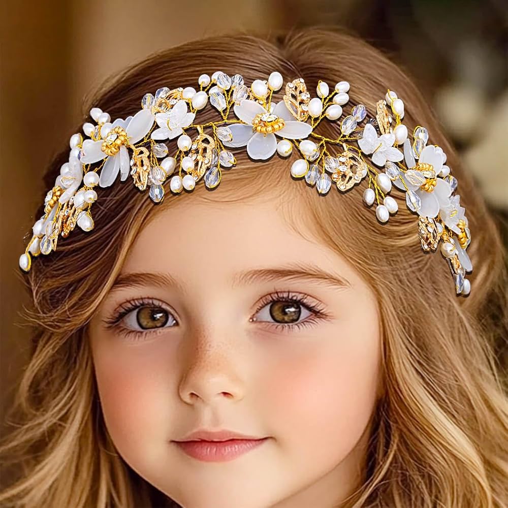 ☆herlipto☆Princess Gold Crystal Headband Amazon.com : Campsis Leaf Flower Girls Headpiece Gold Crystal