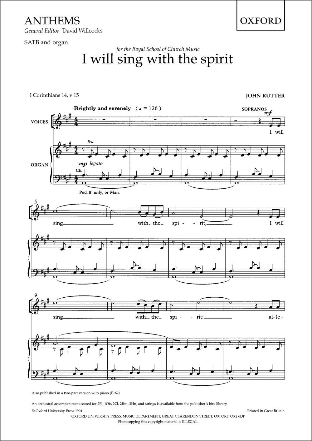 I will sing with the spirit: SATB vocal score