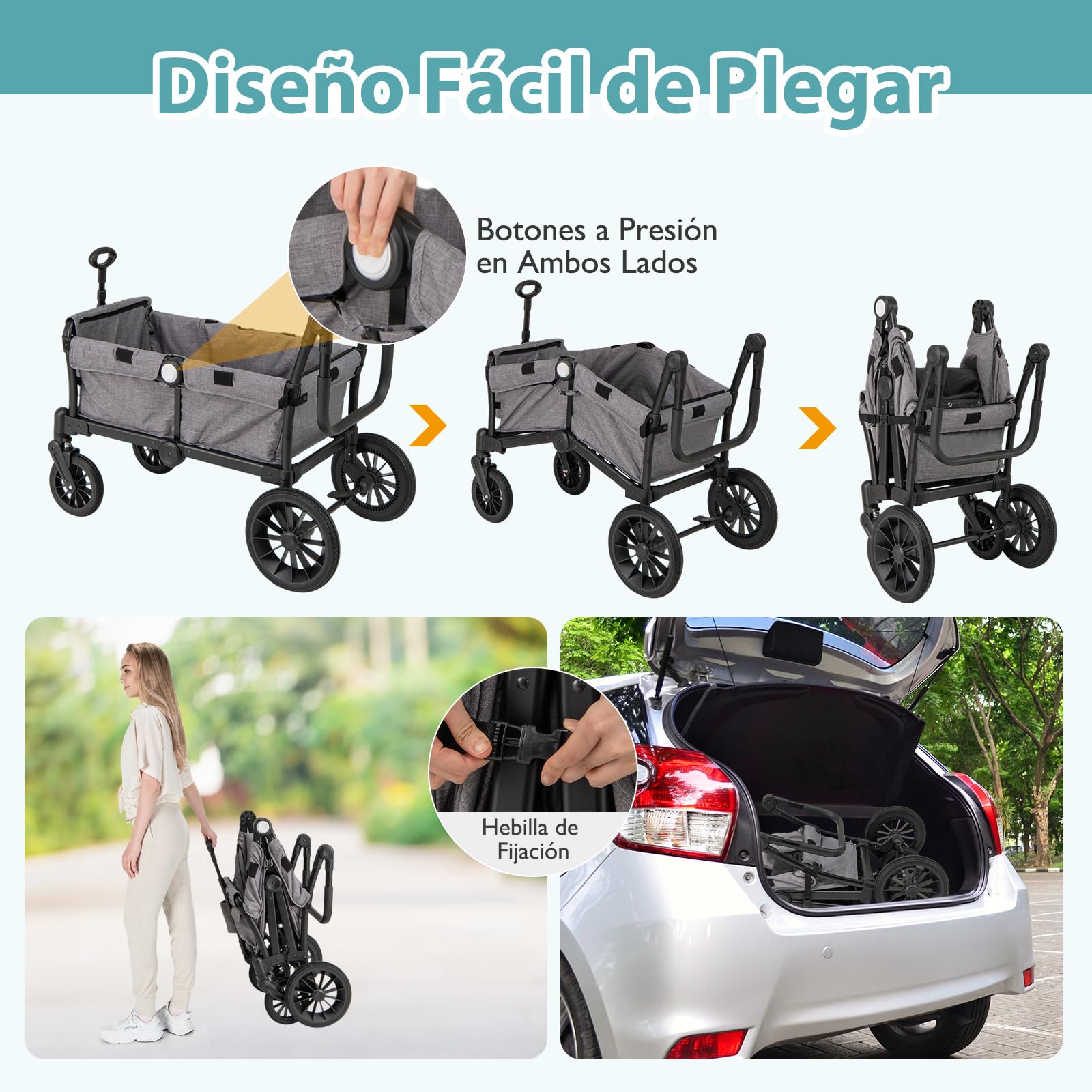 COSTWAY Carro Plegable para 2 Niños, Carga 25 kg, Cochecito Doble con Manillar Ajustable, Capota Extraíble, Portavasos, Bandeja de Comida y Arnés de 3 Puntos, Cochecito para Bebés de 6+ Meses (Gris)