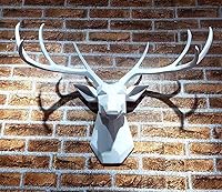Vista 5 de Arte de pared de cabeza de animal de taxidermia sintética, decoración del hogar, diseño geométrico de cabeza de ciervo, busto de ciervo de 8 puntos