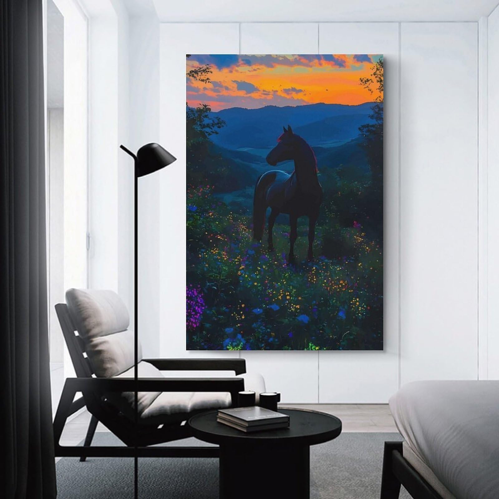 Junmoney Horse in A Field of Flowers Wall Art Print, 24x36inch(60x90cm), for Workspace Walls, Study Corners Or Bedrooms, A Smart Decor Choice for Study Walls