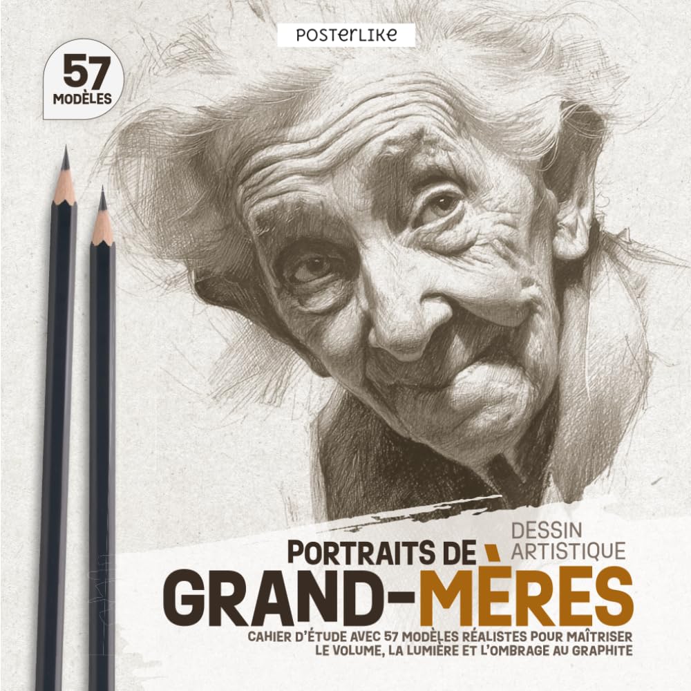 Portraits de Grand-Mères – Dessin Artistique: Cahier d'Étude avec 57 Modèles Réalistes pour Maîtriser le Volume, la Lumière et l'Ombrage au Graphite (Posterlike Portrait Drawing Studio)