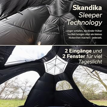 Skandika Namsos Sleeper Dome Tent Tent 2 People Sewn-in Tent Floor 3000 mm Hydrostatic Head Double Doors Hiking Trekking Camping Tent Festival