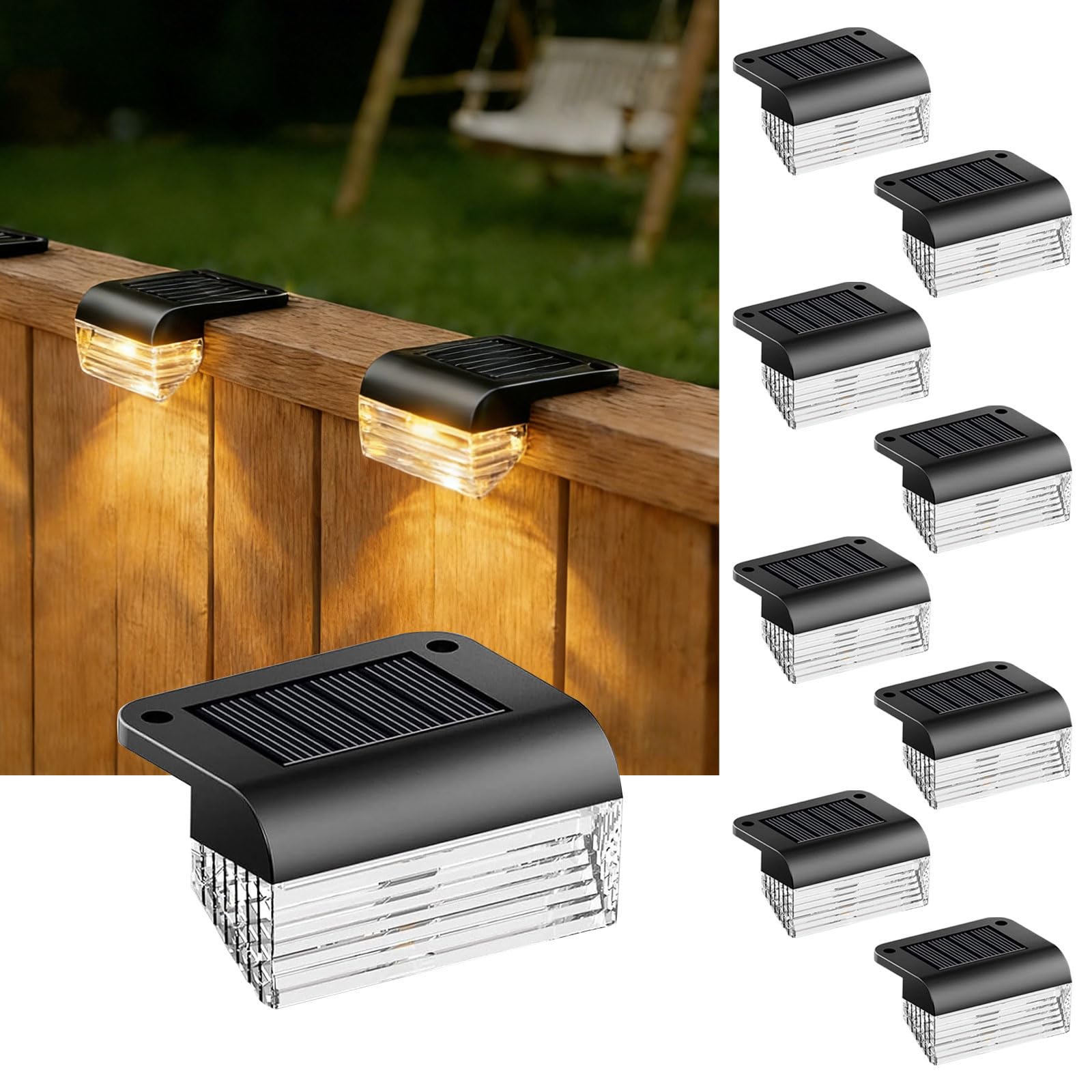 Solar Fence Lights Outdoor 8 Pack - Deck Lights 3000k Fence Lights Solar Powered, IP55 Waterproof LED Solar Step Light for Outdoor Stairs, Deck, Patio, Yard, Backyard, Garden(Warm White)