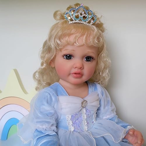 Miniatura 5 de iCradle Preciosa muñeca de bebé Reborn de 22 pulgadas, 21.7 in, de silicona, con pelo arraigado, realista, muñeca de bebé recién nacida, regalo para
