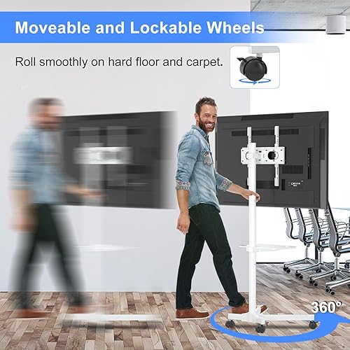 Miniatura 3 de suptek Carrito de TV móvil blanco para televisores de pantalla LCD LED planacurvada de 21 a 60 pulgadas, Max VESA 400 x 400 con estante para laptop