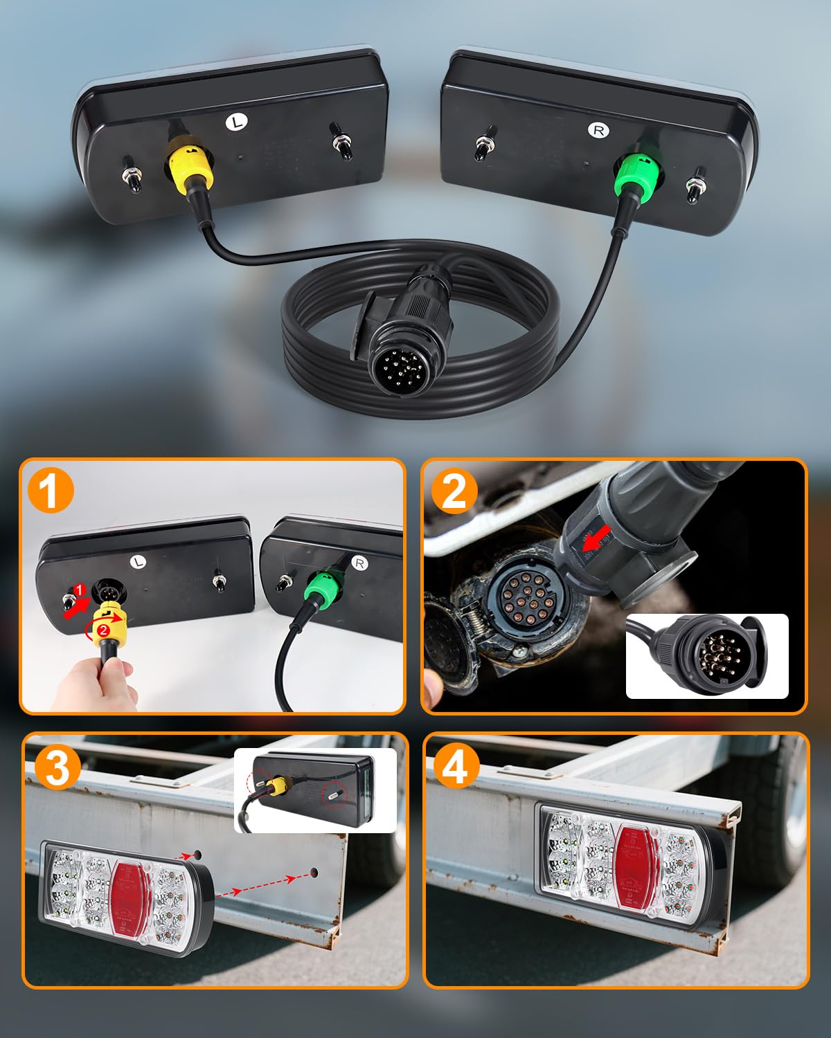 Dinfu LED Anhänger Rücklicht Set, 13-Pin Stecker Rücklicht Anhängerbeleuchtung E-Geprüfte mit 5M Kabel, für Anhänger Wohnmobile Transporter Pkw Lkw Wohnwagen