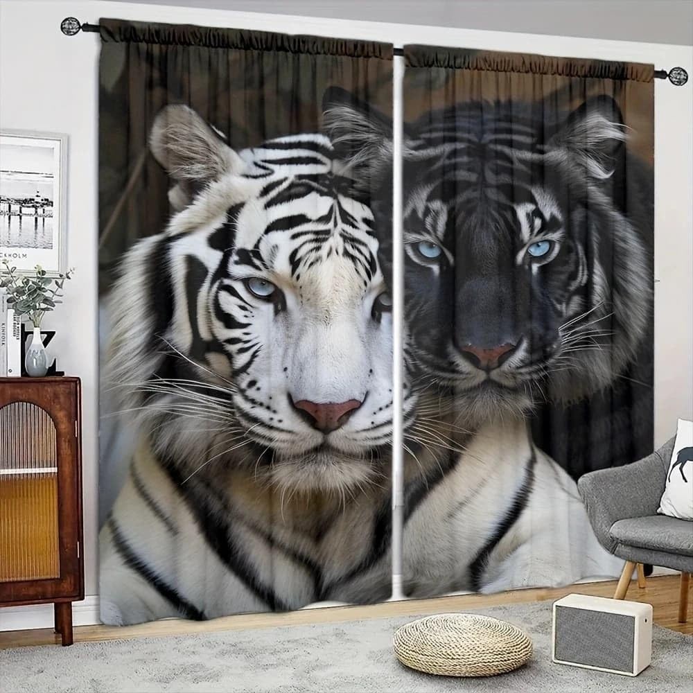 Rideau pour separation de piece et cuisine motif tigre blanc