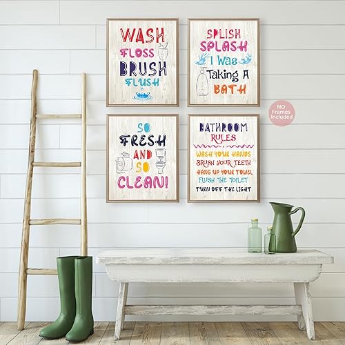 Miniatura 4 de Juego de póster de baño Rainbow Kids – Arte de reglas divertidas, 8 x 10 pulgadas, decoración para niñas y niños pequeños