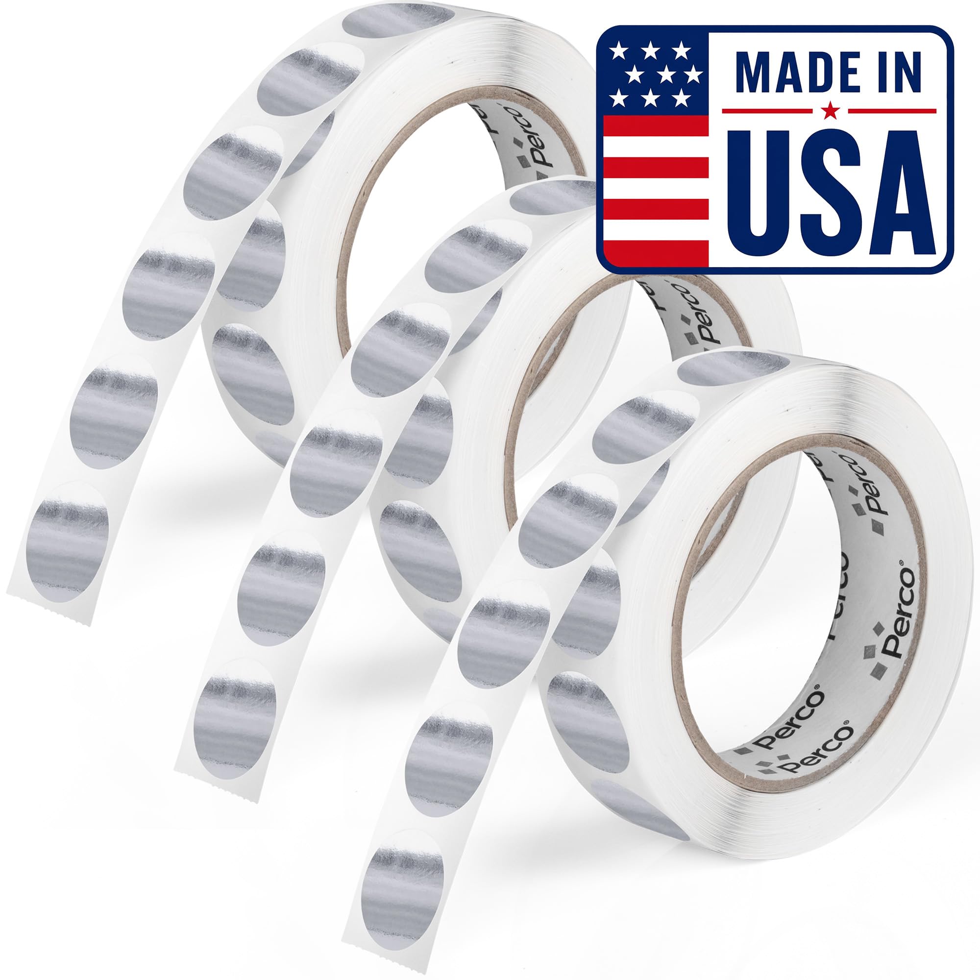 Perco Metallic Silver Perforated Round Circle Dot Sticker 1-Inch Labels — 3 Rolls, 3,000 Stickers - Asset Tags, Equipment Labels &amp; Modern Identification - Made in USA