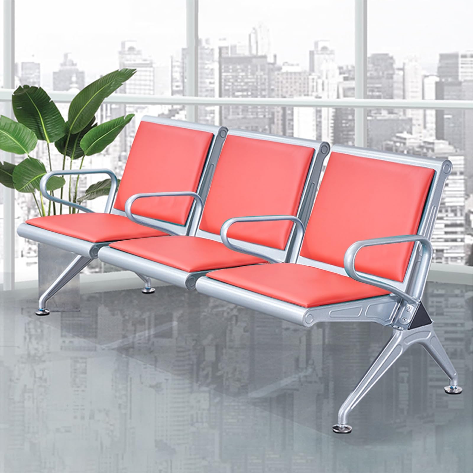 HCZKIUJY Reception Bench for Waiting Room, Office Guest Chairs with Arms, Airport Lobby Seating, Comfortable Guest Chairs for Business, Hospital, and Public Spaces (Orange 175cm/69in)