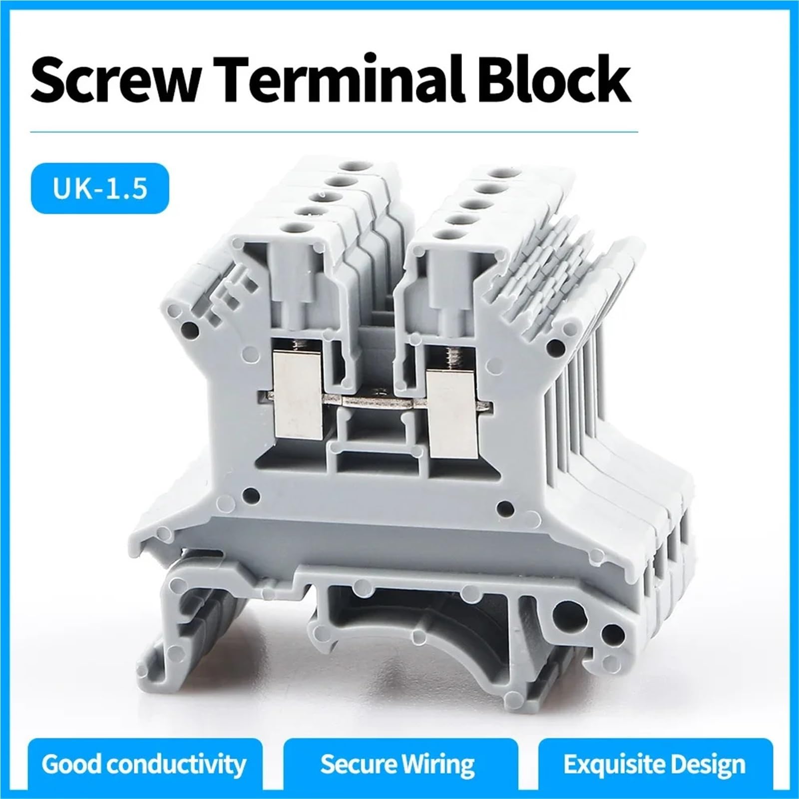 Bloque de terminales de riel DIN for cables conductores, 10 unidades, UK-1.5N, conexión por tornillo universal, bloque de conectores de cables, bloque de regleta de terminales, 16 AWG