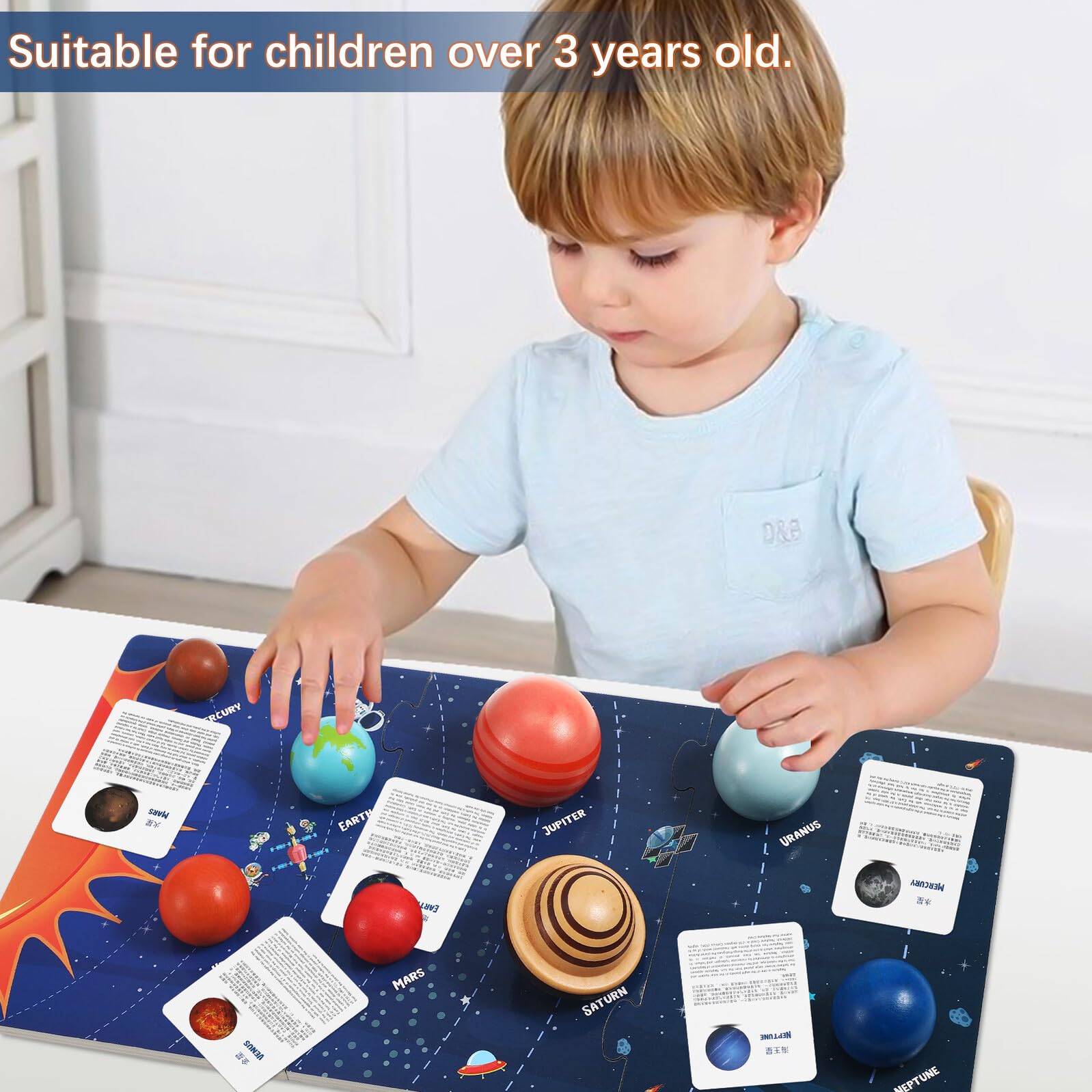 VICASKY Puzzle Solare in Legno per Bambini Otto Pianeti, Gioco Educativo Spaziale Facile da Conservare, per Apprendimento Scientifico e Divertimento