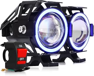 Par Farol De Milha Led Auxiliar U11 30w Angel Eyes Projetor 12v para Moto e Neblina com Botão Liga/Desliga (Azul)