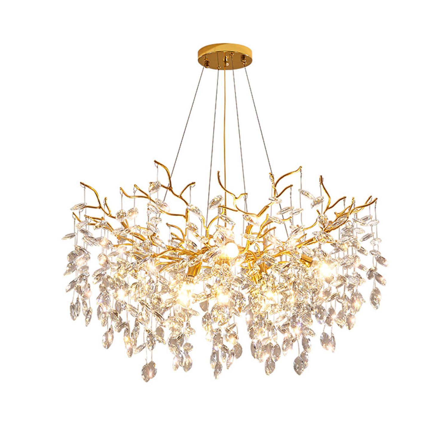 KXEcoLife Modern Crystal Chandeliers Luxury Tree Branch Chandelier Large Pendant Lighting Round Ceiling Light Fixtures for Dining Room,Bedroom,Living Room,D80cm