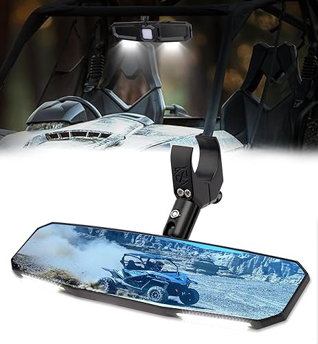 Xprite Espejo central retrovisor UTV de 13 pulgadas, espejos retrovisores de aluminio para montaje de barra de jaula enrollable de 1.75 a 2 pulgadas