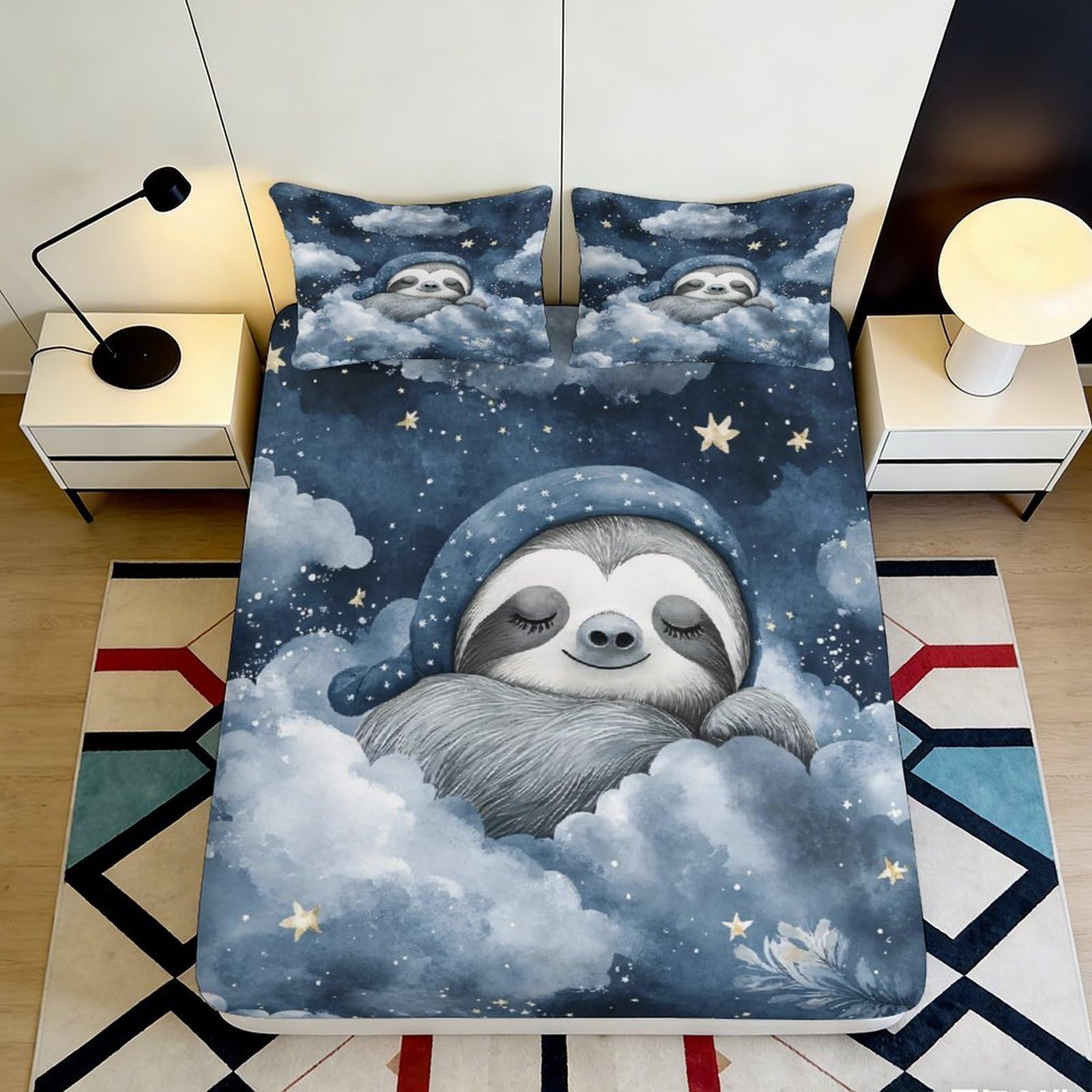 Jqzkxnhpbr Style-7 3D Printed Dreamy Sloth Fitted Sheet Microfiber Soft Decorative Night Sky Mattress Cover For Bedroom Dorm Home 90X200x25cm