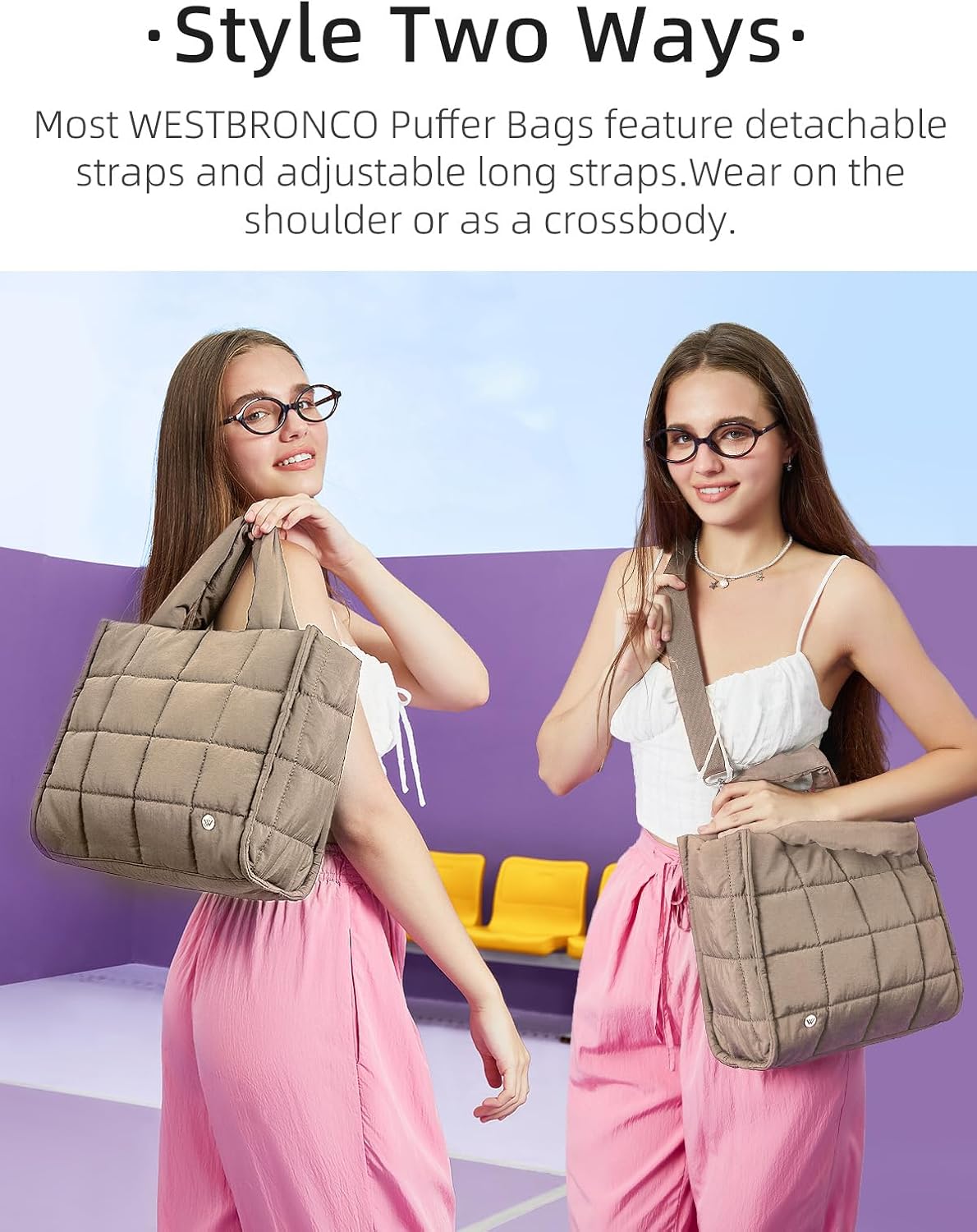 WESTBRONCO Puffer Crossbody Bags for Women Quilted Tote Bag Puffy Weekender Overnight Bag Nylon Shoulder Handbag - Image 2