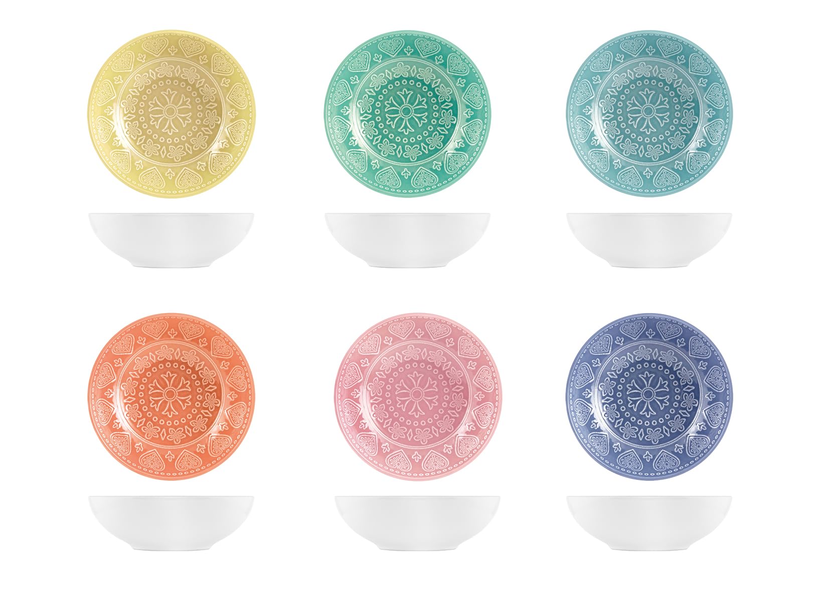 H&H Karma Set 6 Piatti Fondi, Stoneware, 18cm, colori assortiti